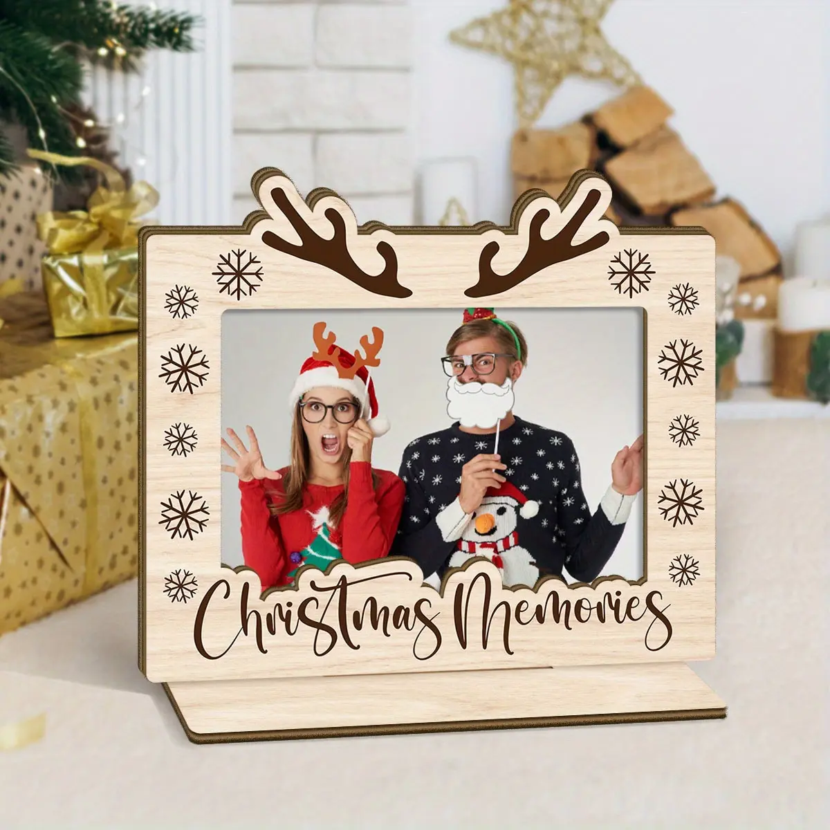 1pc Christmas Theme Wooden Photo Frame, With "Christmas Memories", With a Base Can Stand on the Desktop, Best Christmas Gift choice for Yourself, Family, Desktop Decorative Sign Frame