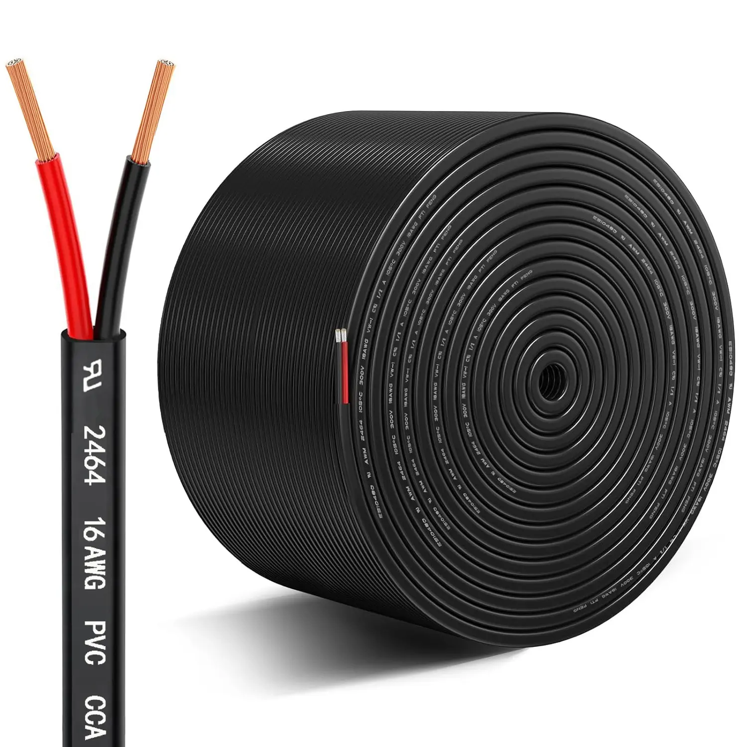 16 Gauge Wire 2 Conductor Electrical Wire Cable, 16 AWG 1.309mm² Wire PVC Cord,12V/24V DC Low Voltage/Copper-clad Aluminum(CCA)Flexible/2 Wire for Automotive Wire LED Strips Lamp Lighting Marine AWG Wires