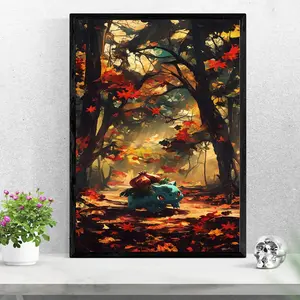 Bulbasaur Autumn Forest Pokemon Anime Poster Fall Aesthetic Nature Wall Decor