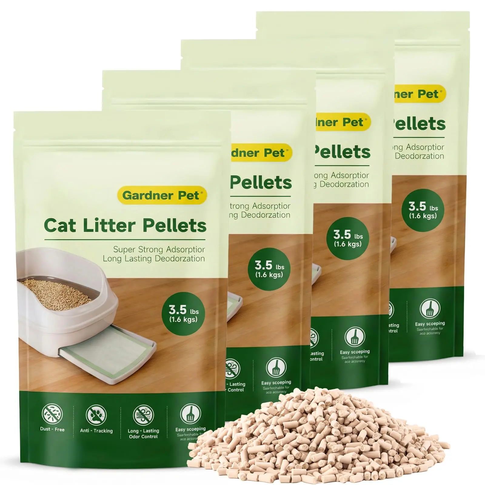 Gardner Pet Non-Clumping Zeolite Pellet Litter (14Lbs Bundle, 3.5Lbs x 4), Low-Dust High-Absorbent Mineral Refill for Double-Layer Sifting Litter Boxes, Odor Absorb Unscented