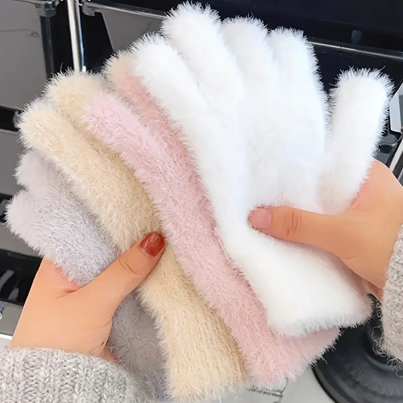 Cozy Plush Mittens - Winter Gloves for Women - Warm, Stretchy - Full-Finger Touchscreen Compatible in Solid Colors Cycling Cold Resistant Gloves