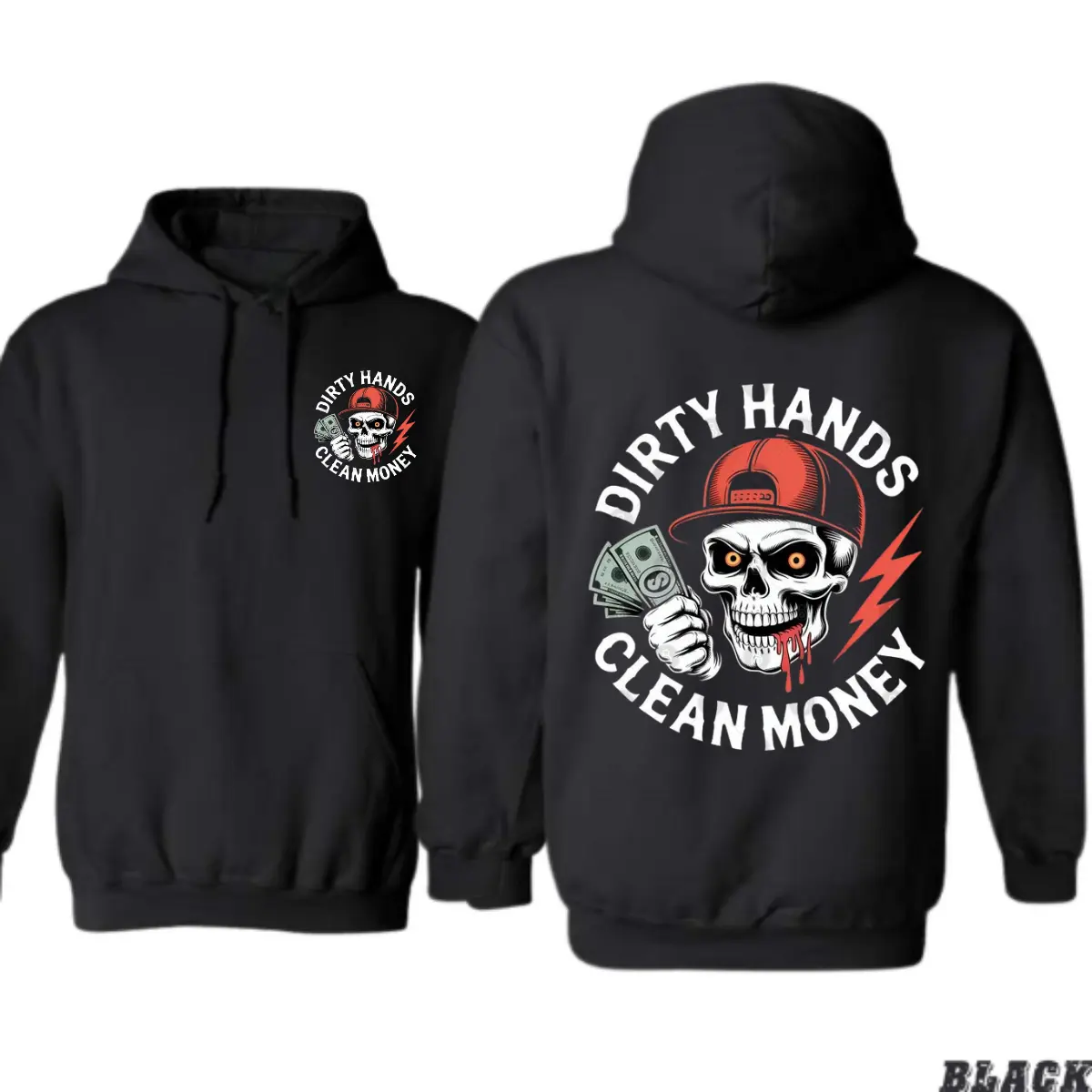 Dirty Hands Clean Money Hoodie – Bold Skull Workwear Graphic – Perfect Gift for Hardworking Men, Mechanics, and Blue Collar Workers