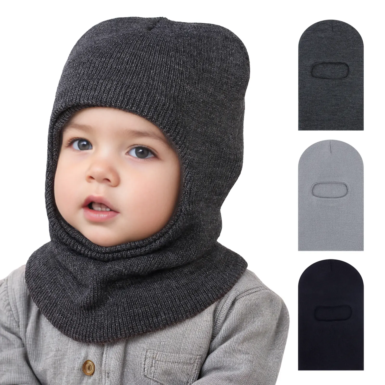2-in-1 Striped Knit Balaclava Hat & Neck Warmer, Thermal Insulating Hats for Youngsters, Stretch Fit, Lightweight, Machine Washable, Multi-Color, Ideal for Outdoor Play & New Year's Celebrations