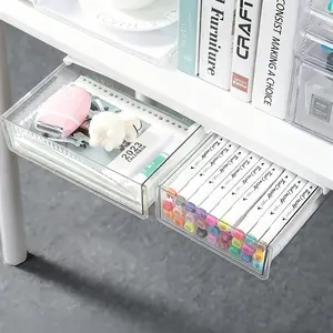 Under Desk Storage Drawer Slide Out, Small/medium Size, Stick-On Drawer Organizer, Hidden Bookshelf for Home Office School Organization, Clear Plastic Drawers