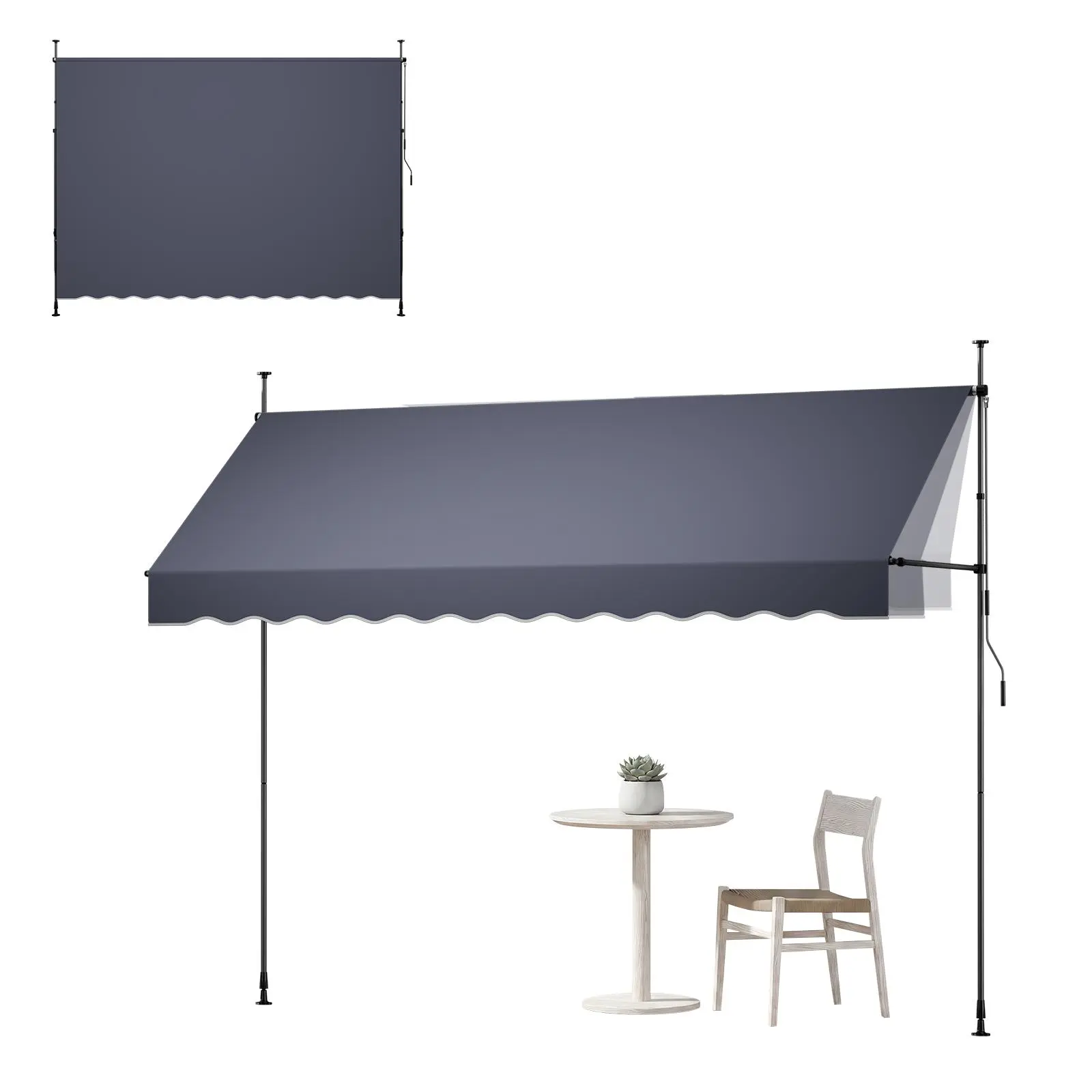 【SummerFinds】VEVOR Manual Retractable Awning, 138" Outdoor Retractable Patio Awning Sunshade Shelter, Height Adjustable Patio Door Window Canopy with Manual Crank Handle for Backyard, Garden, Balcony, Dark Gray