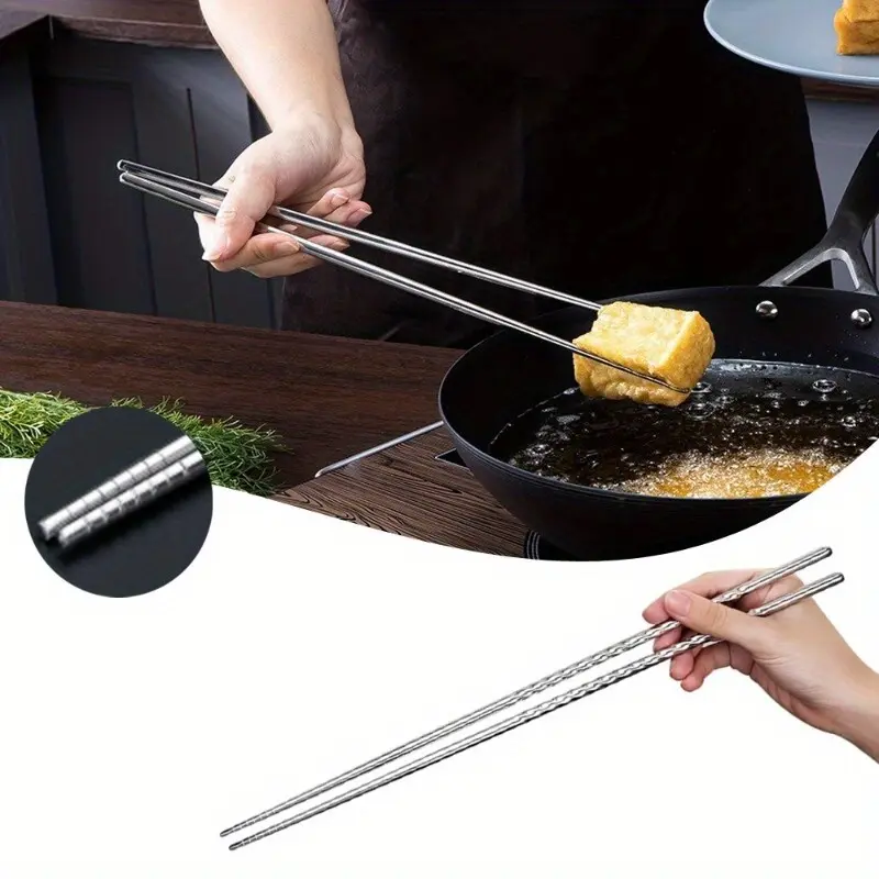 1pair Cooking Chopsticks Extra Long Stainless Steel Cooking Chopsticks for Frying Food Noodles Sushi Chopsticks Kitchen Utensil for Restaurants/hotels Eid Al-Adha Mubarak