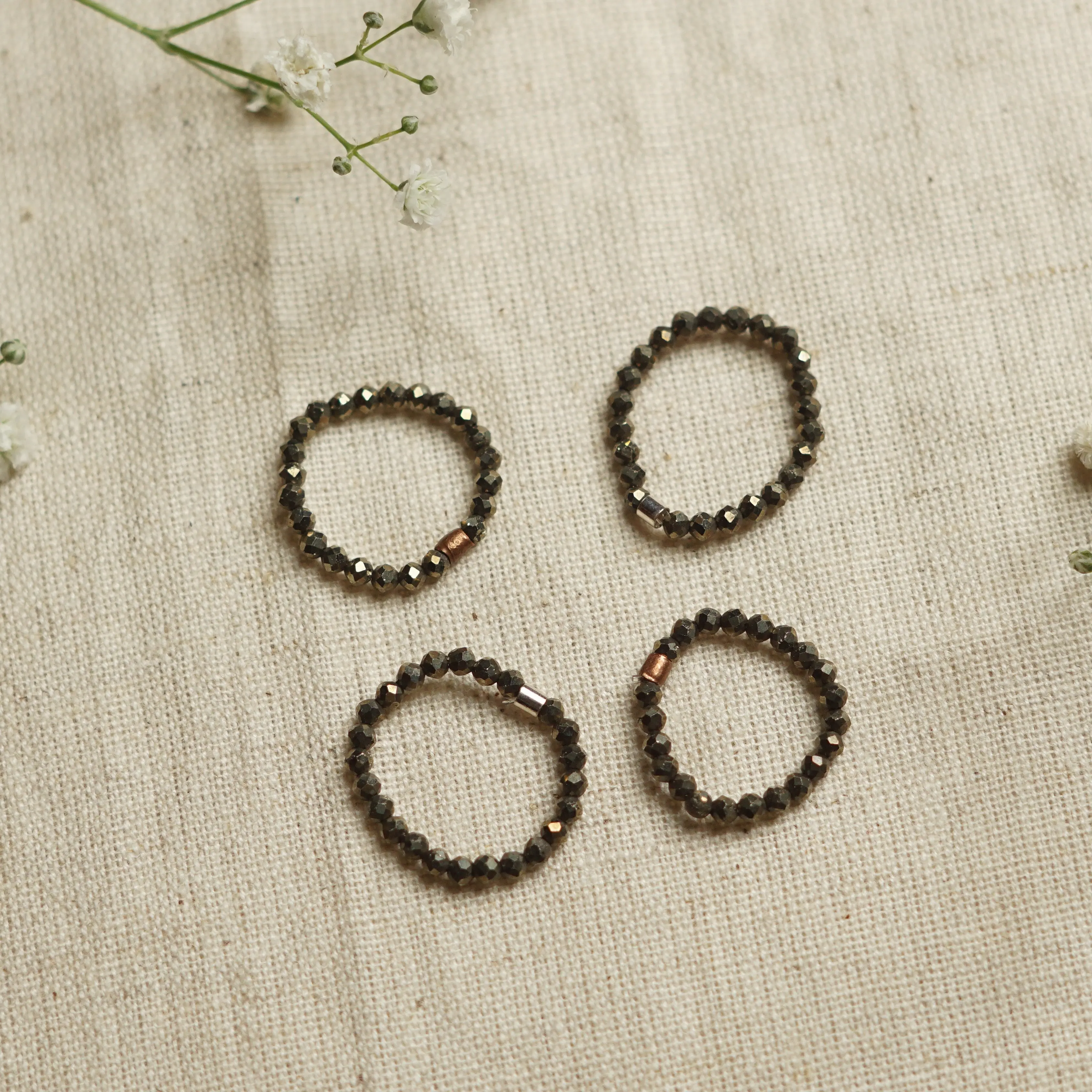 Dainty and stackable Pyrite stretchy Fidget ring - Stress and anxiety relief