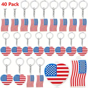 40 Pack American Flag Keychains 4th Of July Party Favors for Adults USA Flag Heart Souvenir Keychain Accessories Patriotic Key Chain Flag American Flag Gifts for Veterans Day Independence, 2 Styles