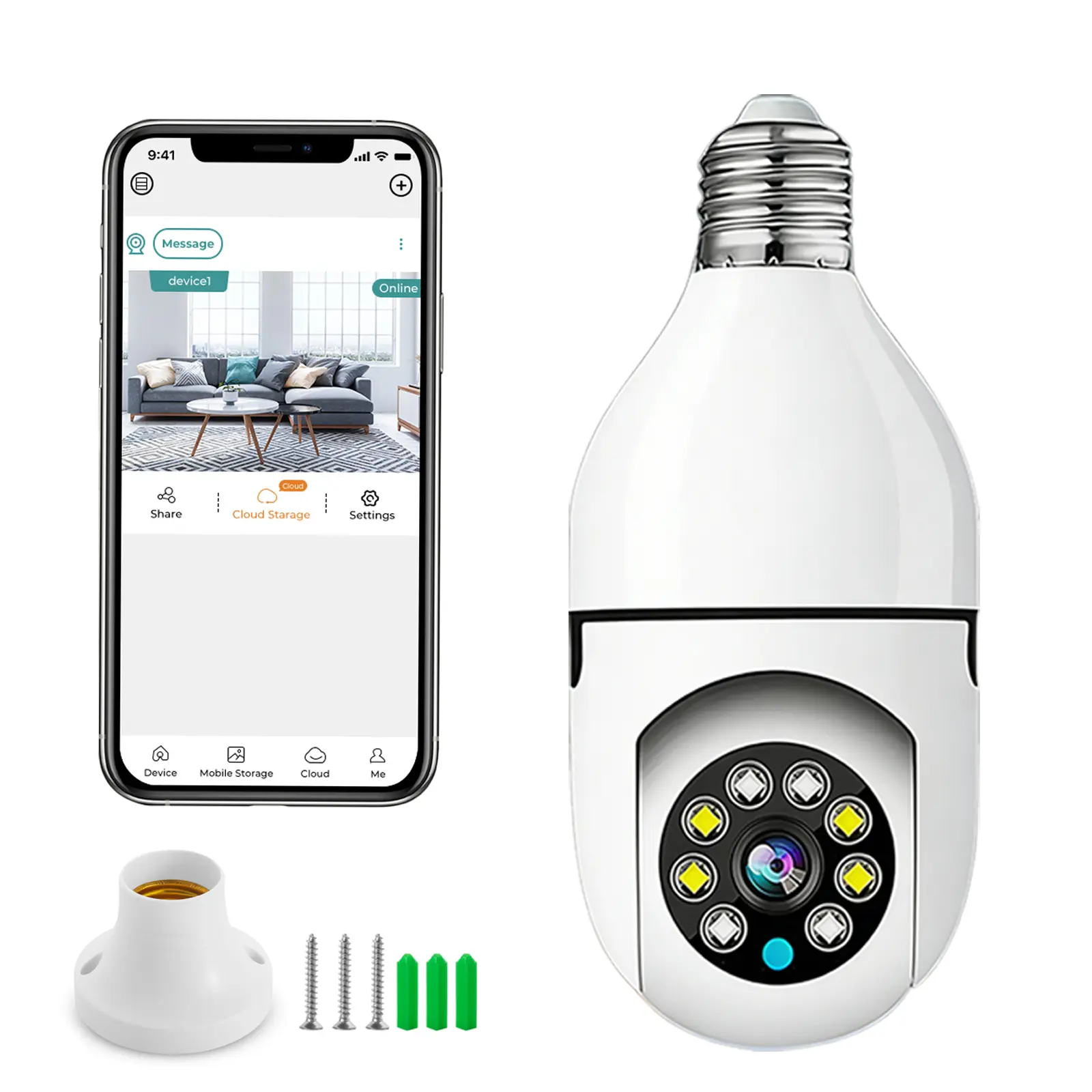 Kgarden 1080P HD Wireless Socket Bulb Smart Surveillance Device - 2.4G WiFi IP, Motion Detect Sensor, 2-Way Audio, Easy-Install Indoor Security Camera for Home Monitoring, Indoor Security Cameras