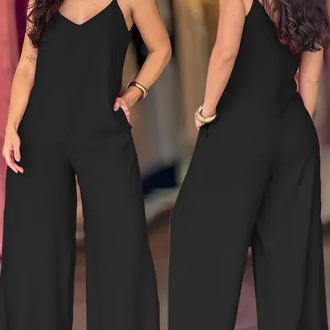 Women's Elegant Basic Solid Color Strapless Fashionable Jumpsuit Stylish One-Piece for Everyday Casual Wear, Comfortable and Versatile Fashion Choice, Womenswear