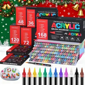Acrylic Paint Markers with Soft Brush Tips, Acrylic Paint Pens for Wood, Stone, Canvas, Glass, Fabric, Egg and Rock Painting, DIY Crafts Art Supplies, Art Materials, Permanent, Washable, Quick-Drying and Waterproof, Art Marker Set