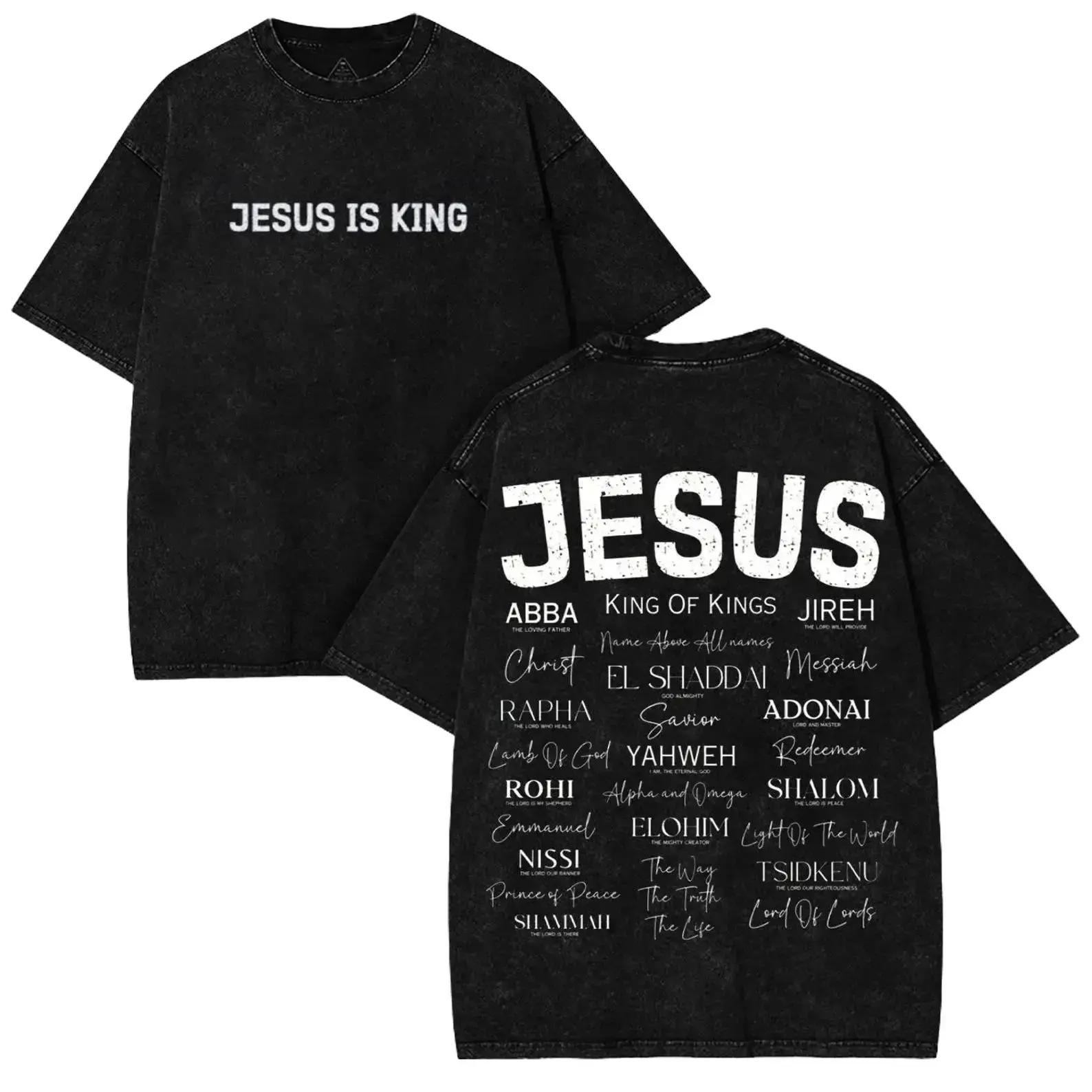 Jesus Is King Christian Graphic T Shirt Acid Wash Oversized Vintage Retro Heavyweight Cotton Tee Names Of God Typography Faithcore Streetwear Y2K Pump Cover Gym Apparel Bible Verse Religion Loose Fit Summer Casual Top Men Women Trendy Fits, Prints, Breath