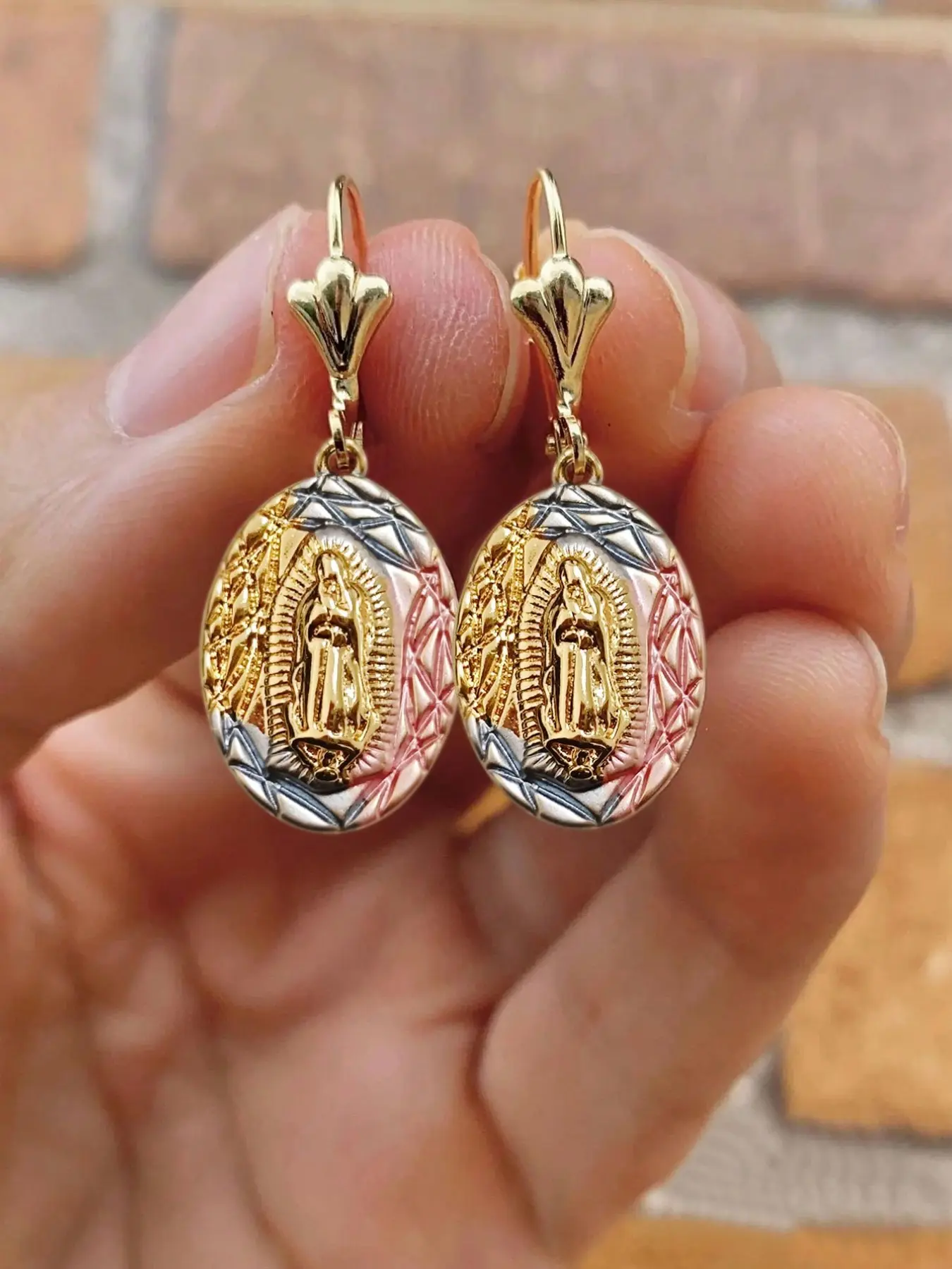 Vintage Design Virgin Mary Metal Earrings, Casual Creative Unisex Daily Wear Prayer Earrings, Versatile Fashion Accessory, Vintage Appeal, Drop Earring Type, Fashionable Earrings, Copper Earrings