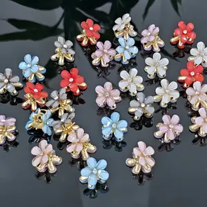 5PCS/SET Crystal Flower Hair Claw Clips - Stylish And Adorable Metal Hair Clips Adorned with Shimmering Crystals, Colorful Floral Hairpins for Women, Perfect for Side Bangs, Braids, And Updos, Reliable Hair Additions, Charming Hair Clips