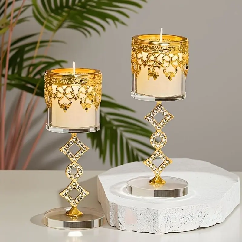 Elegant Crystal Candlestick Set, Finish, Transparent Glass Design, Perfect for Romantic Dinners, Home Decor Accessories, Candlestick Holders
