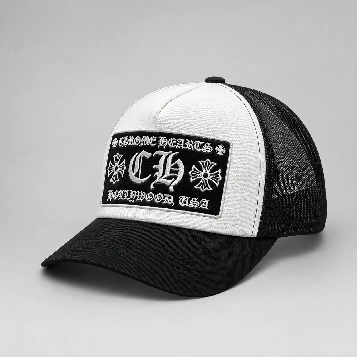 Gothic Cross Embroidered Trucker Hat for Men & Women, Black Mesh Baseball Cap, Curved Brim Biker Rock Streetwear Hat, Unisex Casual Outdoor Fashion Cap