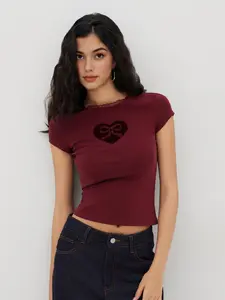 Cider [3 colors, size 0-26] Cotton-blend Bowknot Heart Lace Trim Ruched Tee