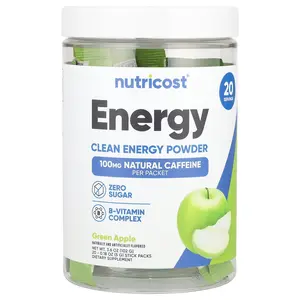 Nutricost Energy, Clean Energy Powder, Green Apple, 20 Stick Packs, 0.18 oz (5 g) Each