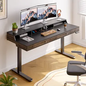 ONBRILL Standing Desk with Drawers, 63x23.6 Electric Stand Up Desk with Storage Shelf and Memory Controller, Sit Stand Desk Adjustable Height from 28-46" for Computer Workstation
