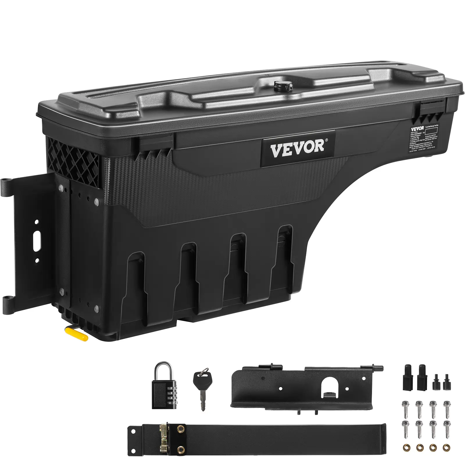 【Summerfinds】VEVOR Driver Side Lockable Waterproof ABS Plastic Toolbox Storage Box, 6.6 Gal Capacity, 20 L, Password Padlock, Compartments, Compatible with 2007-2021 Tundra, Black for Tool Organization