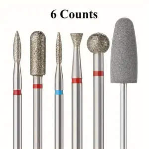 Professional Nail Drill Bit Set, 6 Counts/set Diamond Sand Nail Files, Nail Grinding Head, Electric Manicure Set for Removing Acrylic Nails Gel