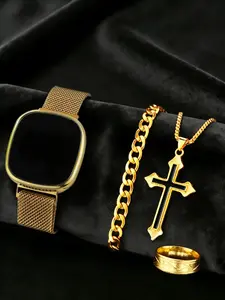 4 Piece Set Sport Magnetic Electronic Square LED Digital Display, Daily Wear, Gift for Boyfriend, All Seasons, Plastic Case, Digital Watches, Durable Watch