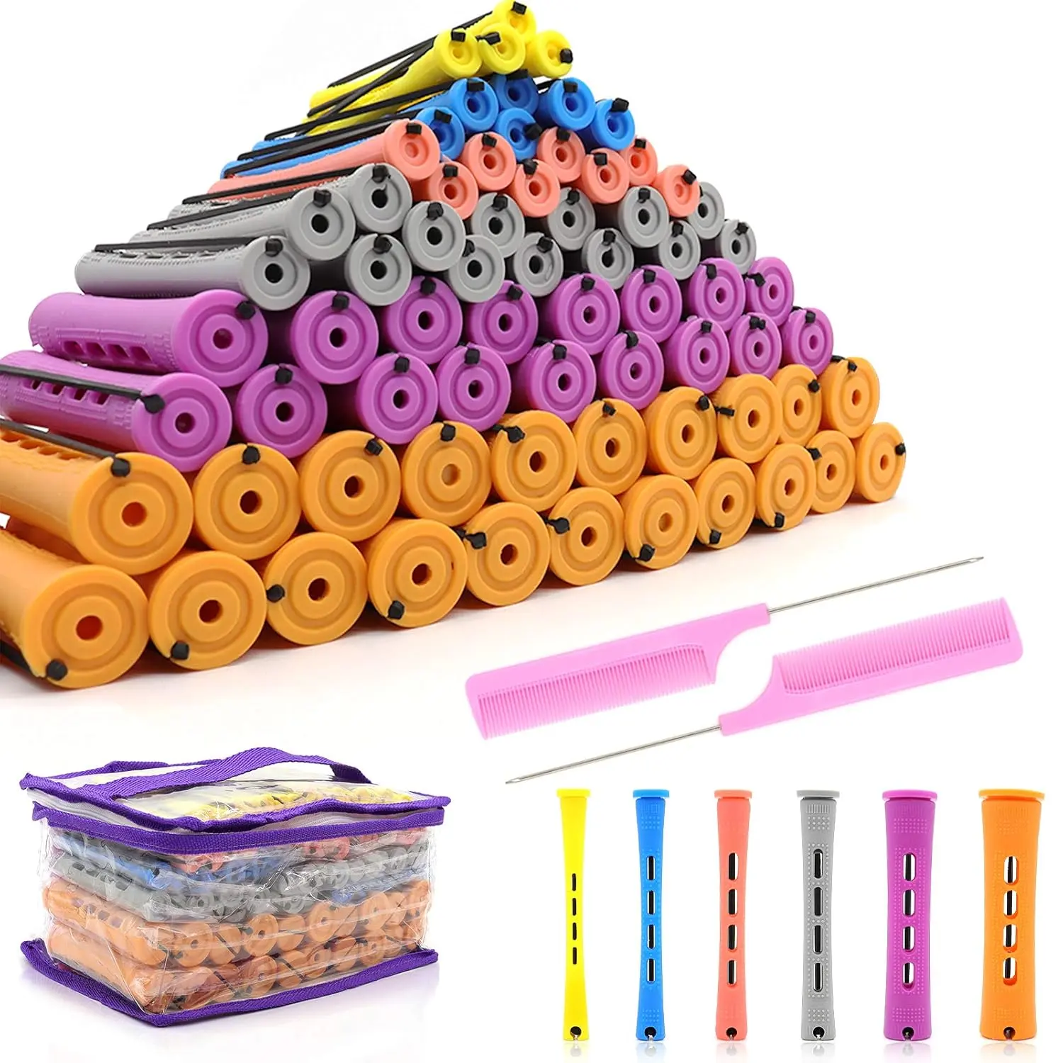 120Pcs Hair Perm Rods Set, 6 Sizes Plastic Hair Cold Wave Rods,