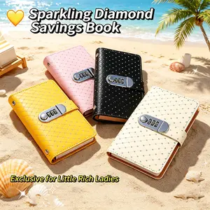 minimalist fashion Shiny Rhinestone Combination Lock Savings Book with Clasp- Cute Portable Cash and Budget Organizer, Notebook-Style Money Box, Suitable for and Adults(Available in Multiple Colors)