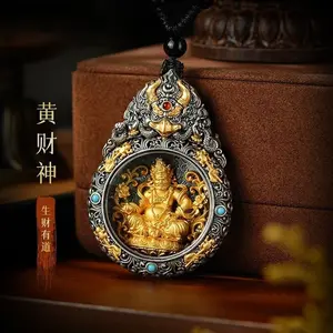 Thangka Twelve Zodiac Guardian Deities Authentic Yellow God of Wealth Tibetan Style Jialuo Boxed Pure Silver Necklace Pendant Chinese Thangka Tag Card Badge