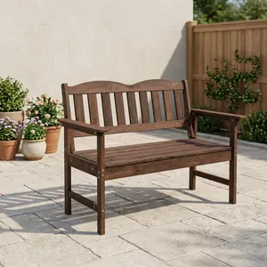 Outdoor Garden Bench,2-Person Poly Lumber Patio Bench, Slatted Patio Loveseat, Poly Lumber Patio Loveseat with Slatted Design, Suit for Garden, Porch and Park
