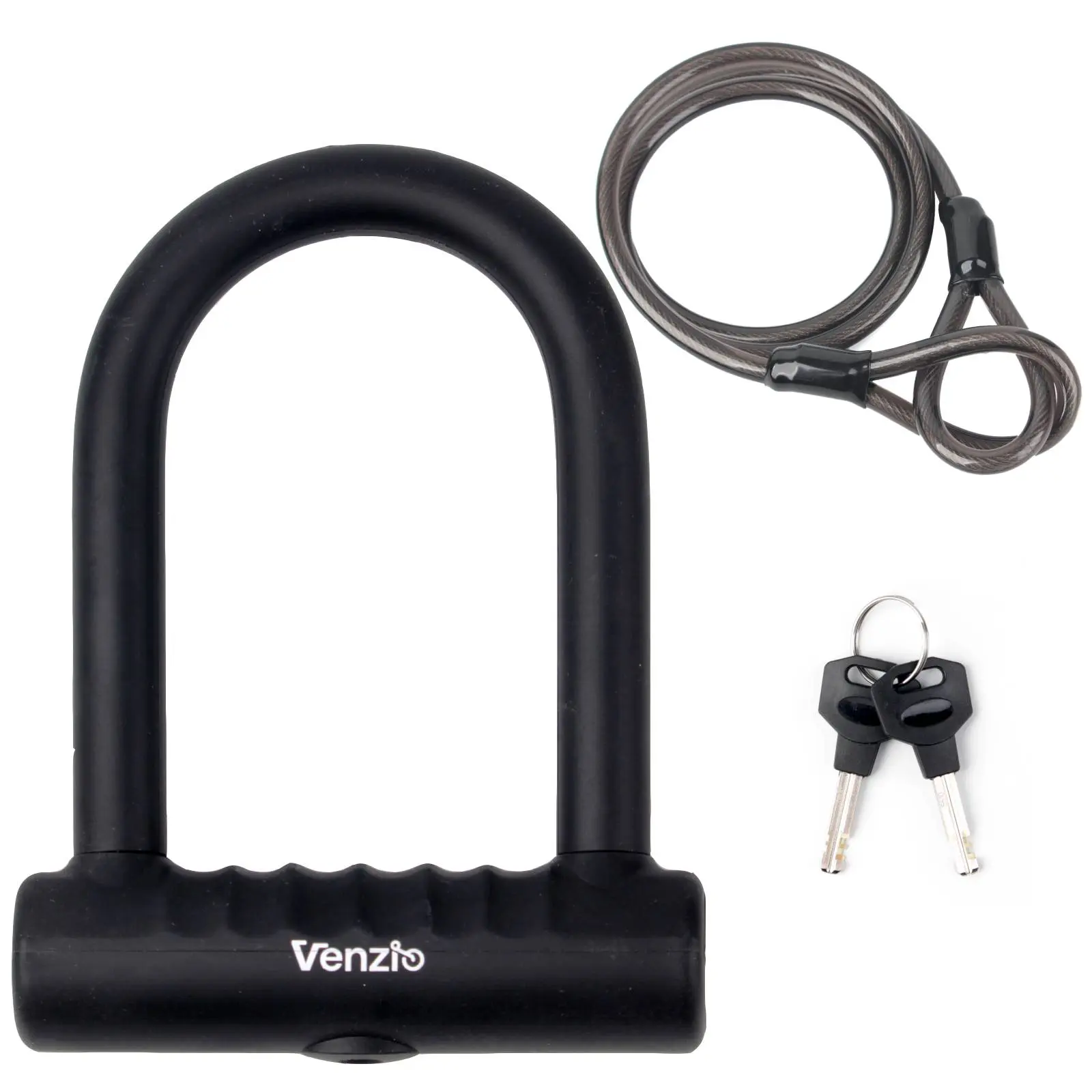 Venzio Heavy Duty U Lock Bike Set, Anti-Theft Bike Ulock with 14mm Shackle, 12mm×5FT Steel Cable, Weatherproof U-Lock Set for Scooter, Bike, Motorcycle and Gate