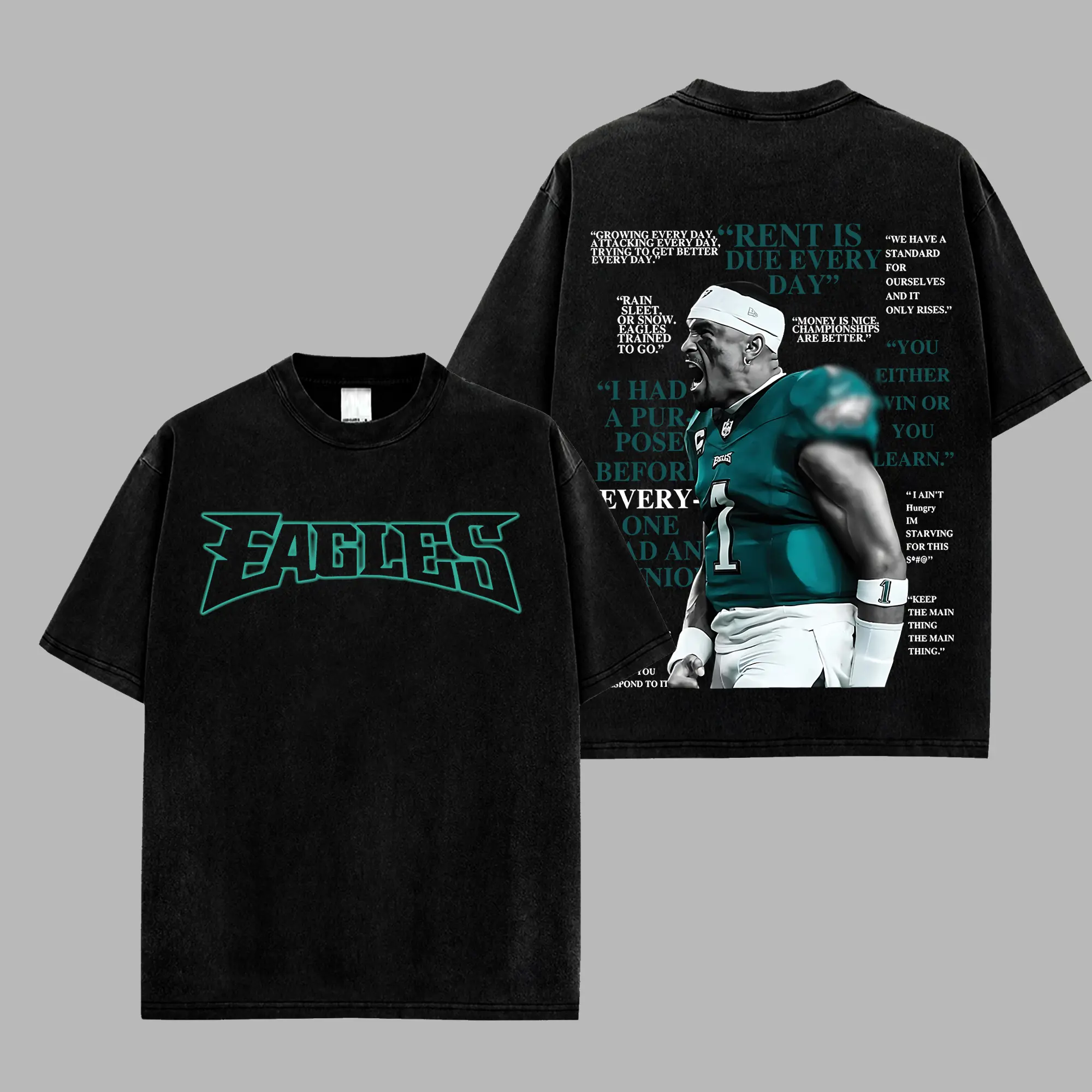 [RedZoneStyle] Jalen Hurts Game Day Retro Unisex 100% Heavyweight Cotton T-Shirt – Hurts So Good Fans Shirt, Eagles Philly Football Shirt, Game Day Outfits, Gift For Football Fans