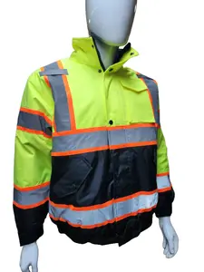 NEW High Visibility Reflective Yellow bomber safety rain jacket with sherpa insulation / water resistant bluerain jacket (see sizing information on description)