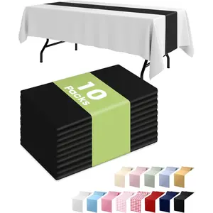 Black Plastic Table Runners - 10 Pack, 14'' x 108'', Water Resistant & Disposable Centerpiece Decorations for Table Cloth, Wedding, Birthday, Holiday, Baby Shower, Party, Home Decor