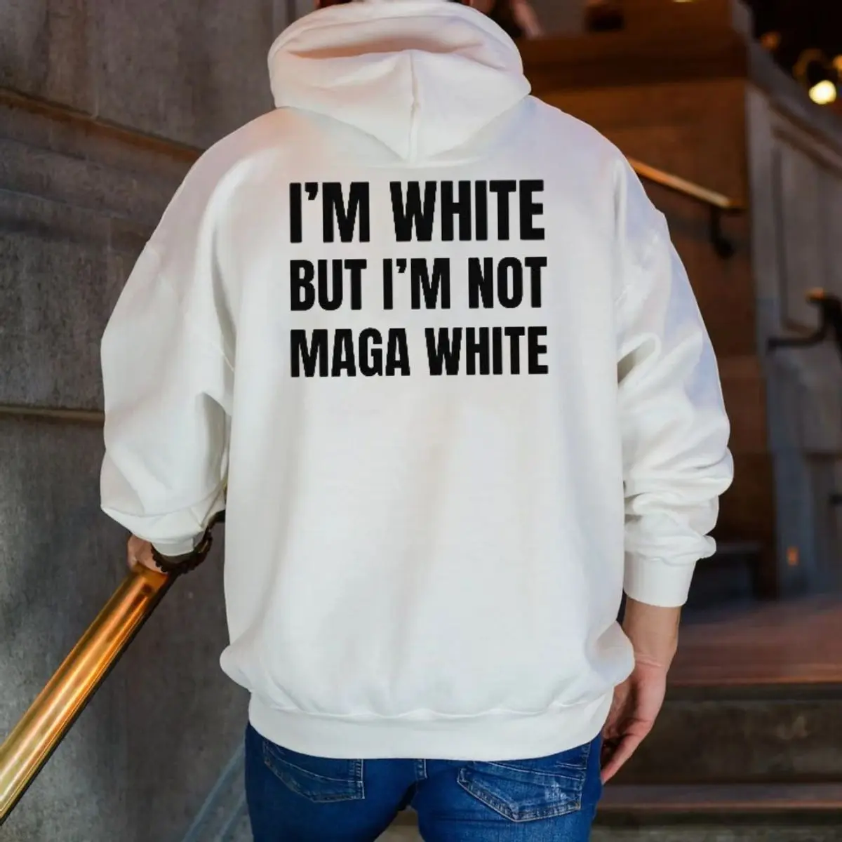 I'm White But I'm Not Maga White On Back Shirt, Funny Liberal, Liberal Leftist Democrat, Unisex Sweater Pullover Tee