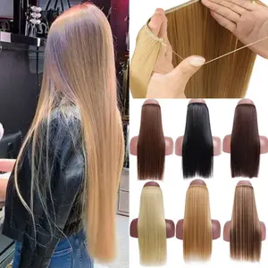 24 Inch Wire Hair Extensions | Straight/Wavy Synthetic Hair for Women | Invisible Fish Line Extensions