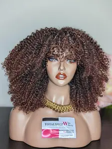 TOTALSHOPWigs Ruby - Protective Styles For Wig Beginners 14" Kinky Bangs Full Wig with Adjustable Straps Medium Cap Size Fiber Blend Hair