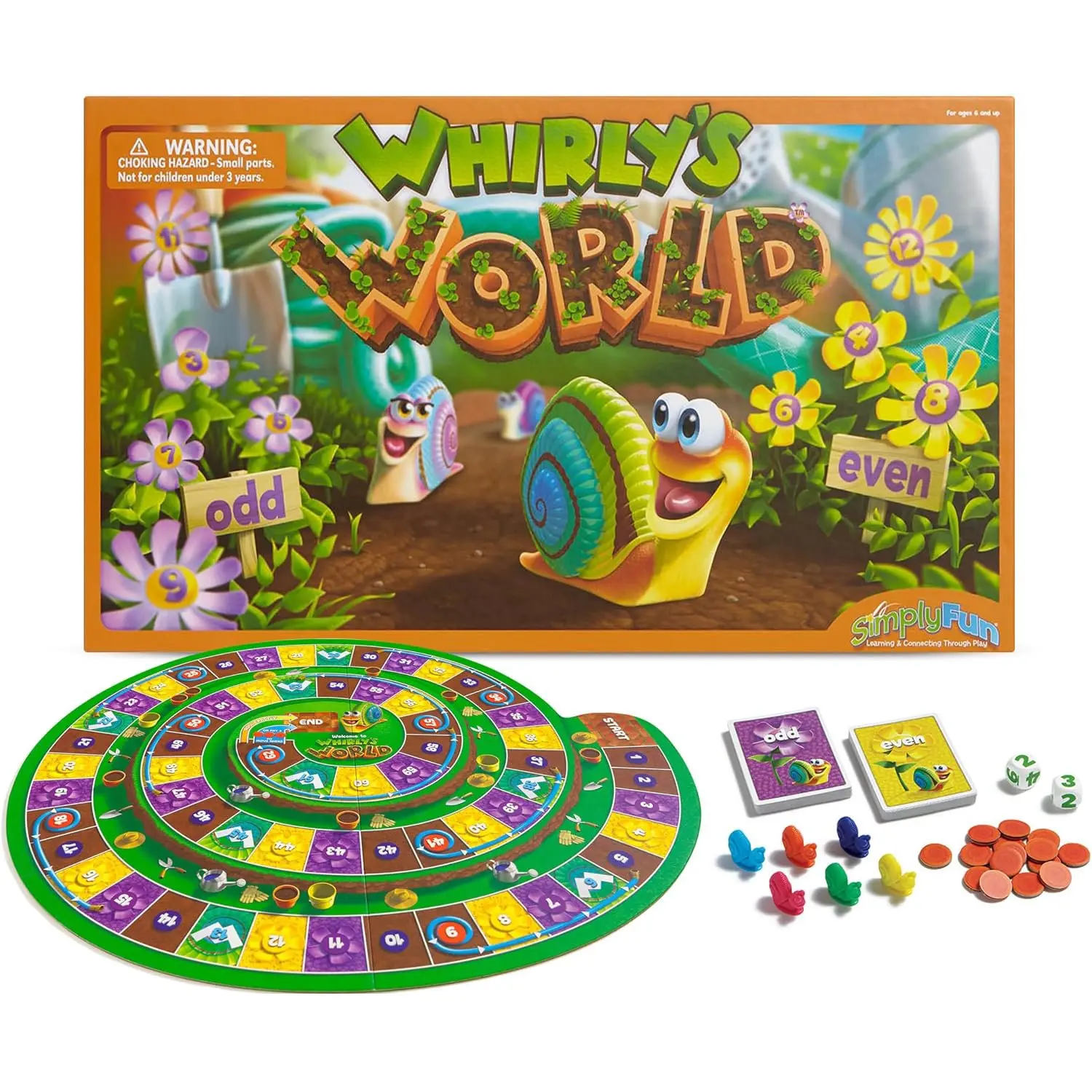 Whirly’s World Unisex Snail Theme Educational Math Board Game for Kids with Game Pieces - Builds Math Skills, Teaches Even & Odd Numbers, STEM Activity for 2-6 Players, Ages 6+, Family & Classroom Use