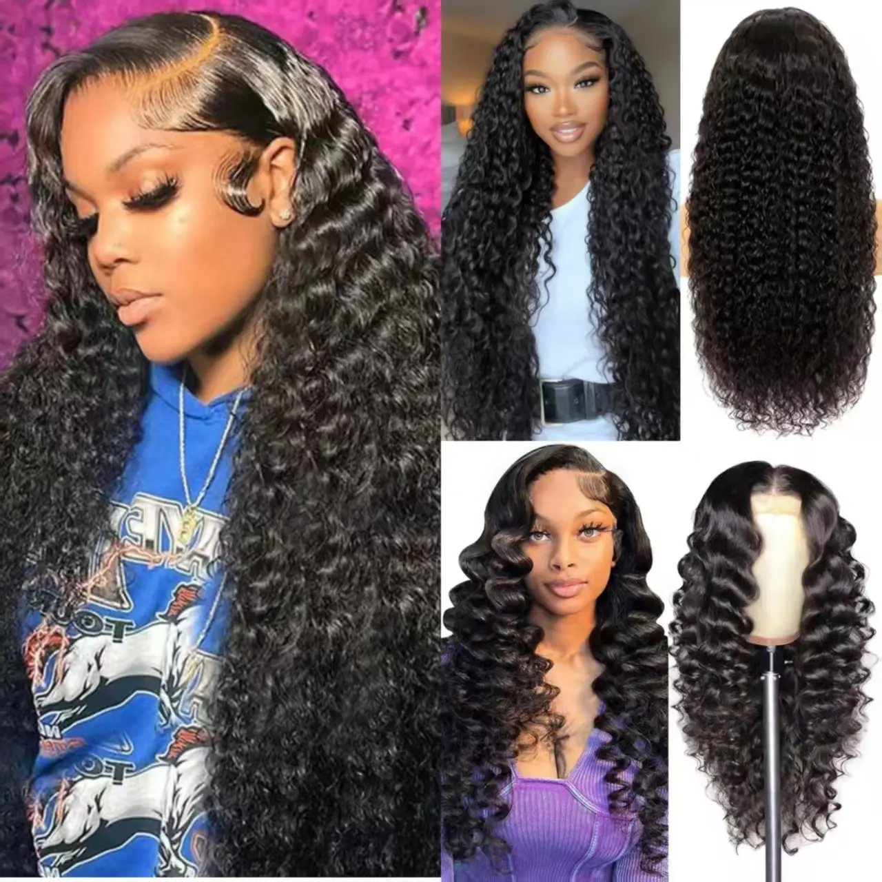 [Combo sale 24"&22"&22"]   3 wig' 13x4 Curly Wave Hair Lace Front Wigs Human Hair Hair Pre Plucked HD Transparent Lace Frontal Human Hair Wigs 180% Density