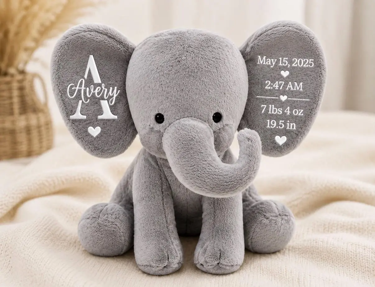 Personalized Elephant Baby Birth Stat Plush
