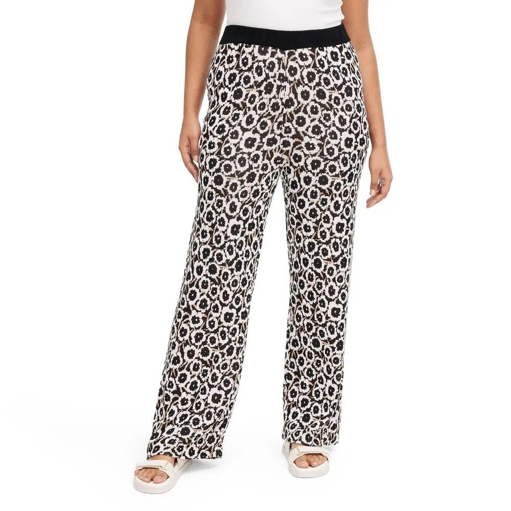 Diane von Furstenberg Women's Poppy Printed Jacquard Knit Flare Pants, High Rise Everyday Fashion Apparel in Lightweight Rayon Fabric, Elastic, High Rise Pants, Full-Length, Casual