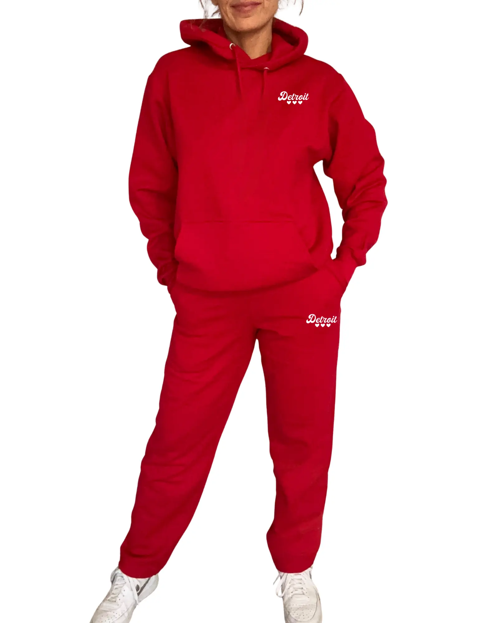 NEW DROP: Red Detroit Minimalist Sparkle Sweatsuit