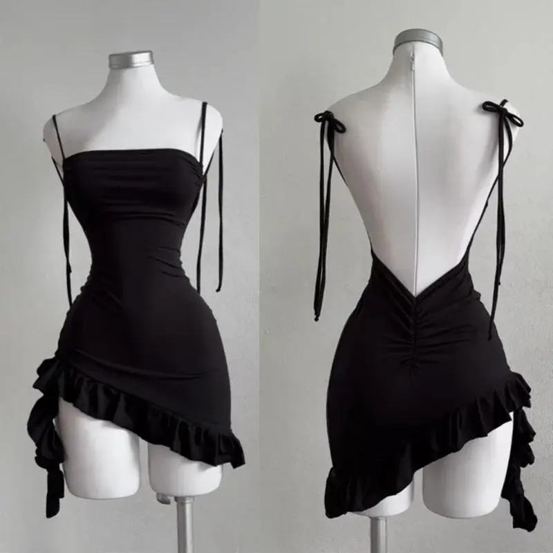 (New)2025 popular European and American new dress with summer high-end feel Y2K sexy backless lace up spicy girl's hip hugging skirt Womenswear Formal