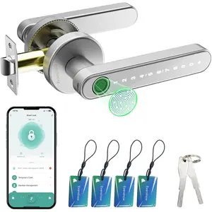 Door Lock with Knob, Door Locks with Handle, Door Knob for Bedroom/Front Door/Apartment,Generate Passcode Remotely Silver