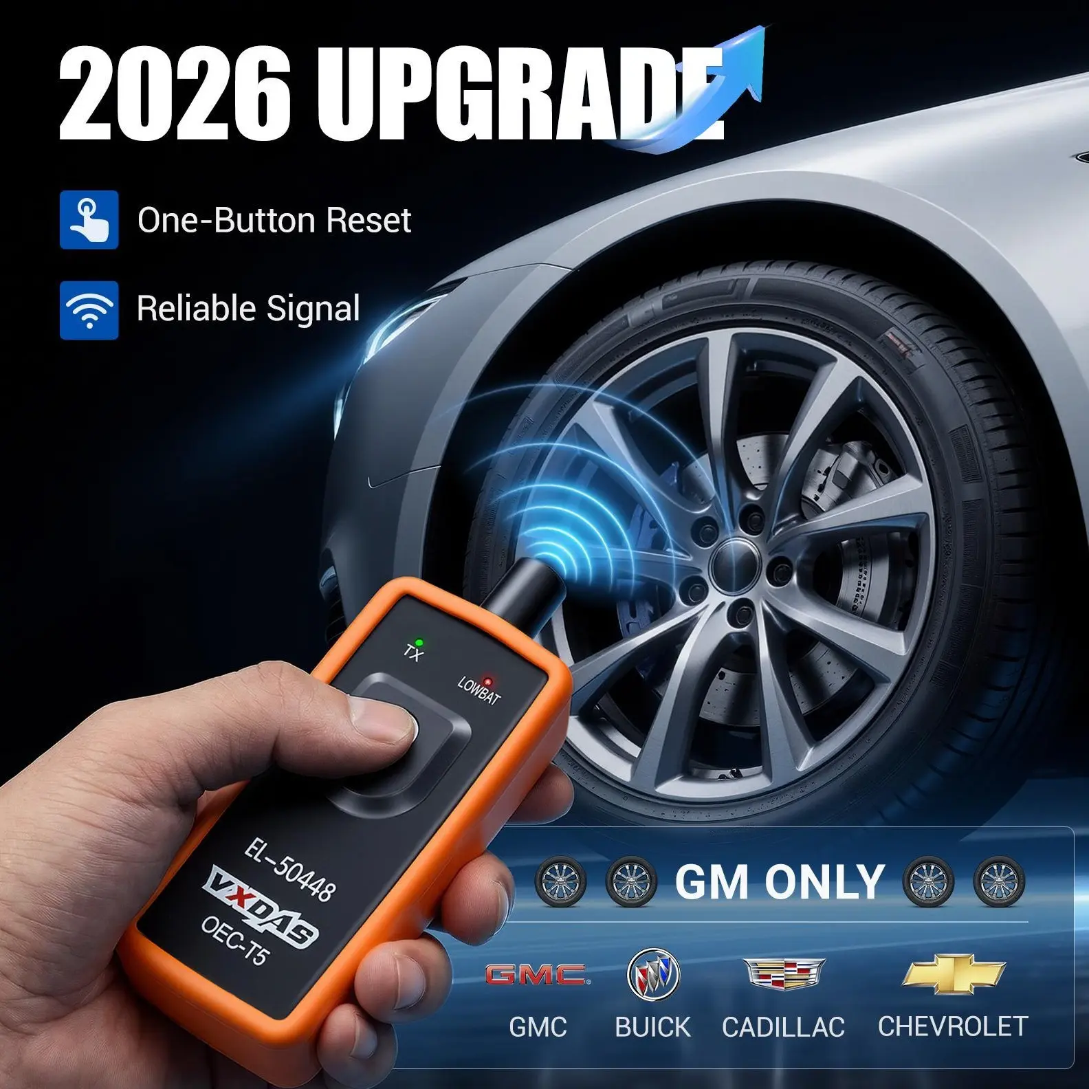 [GM Only] VXDAS EL-50448 Handheld TPMS Relearn Tool, 1-Button Reset Tire Sensor Activator for 2006-2026 Chevy, GMC, Buick, Cadillac, Tire Rotation & Seasonal Wheel Changes, One-Button Reset