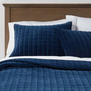 King Channel Stitch Velvet Quilt Navy - Threshold