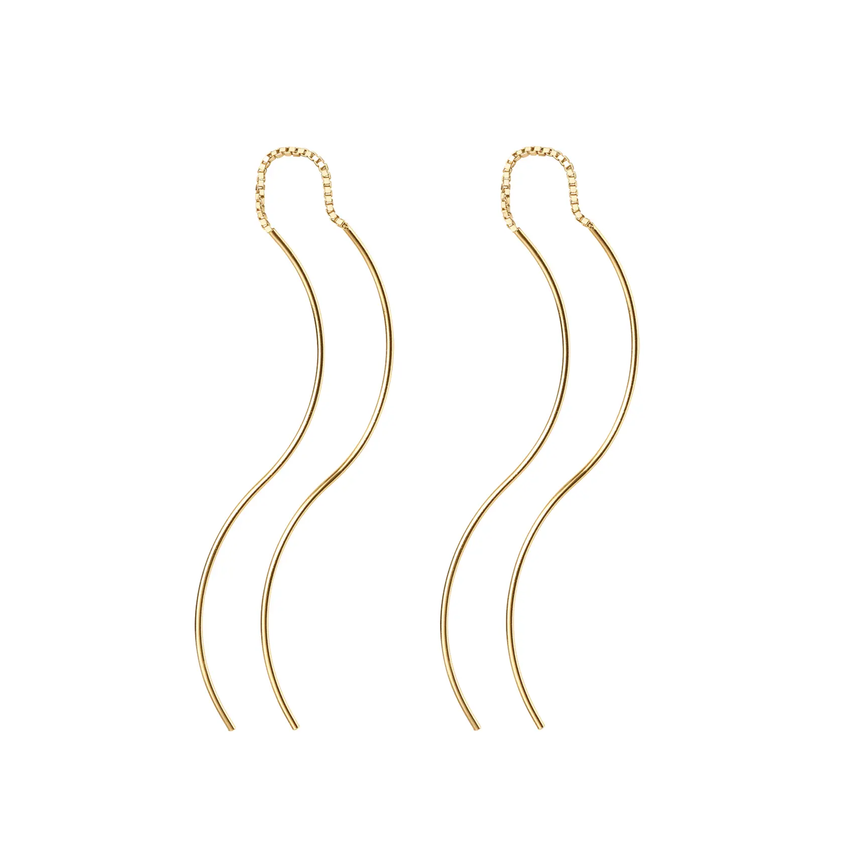 PAVOI 14K Gold Plated 925 Sterling Silver Post Threader Earrings for Women - Minimalist Gold Chain Earrings Double Piercings - Dangle Twist Wavy