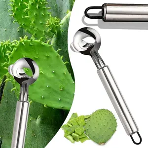 Cactus Peeler Tool, Stainless Steel Cactus Peeler Knife and Peeling Spoon Long Handle Slicing Noodle Knife with Holes for Cactus Kitchen Cooking Noodles