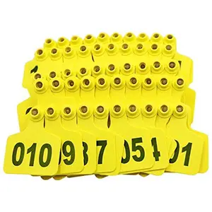 Cattle Ear Tags, Large Plastic Livestock Ear Tag for Sheep Cattle Calf Hog with Number 001-100/101-200/201-300, Animal Identification Ear Tags (Yellow, 001-100)