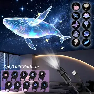3/6/10pcs Patterns LED Projection Light, USB LED Projector, LED Dream Projection Night Light with 360° Rotatable, LED Projector- Rose, Whale, Butterfly, Cloud, Heart, Planet, Feather Patterns, USB-Powered, Suitable for Room, Bedside, Ceiling Decor